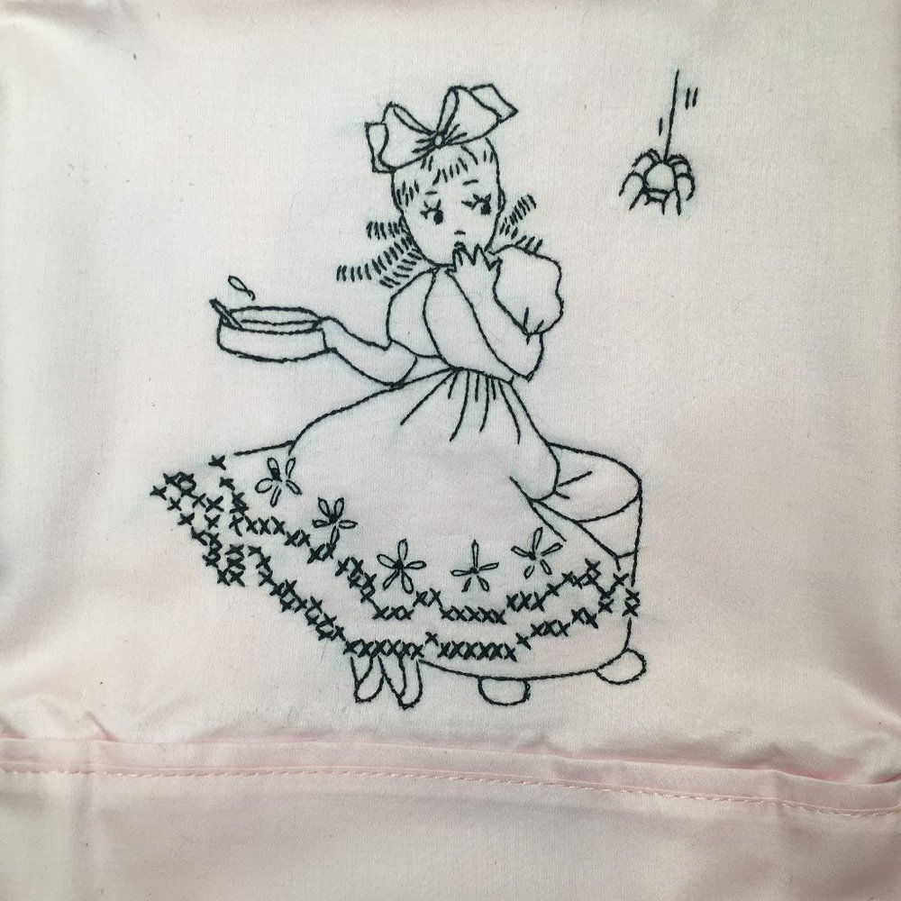 Hand Embroidered "Little Miss Muffet"